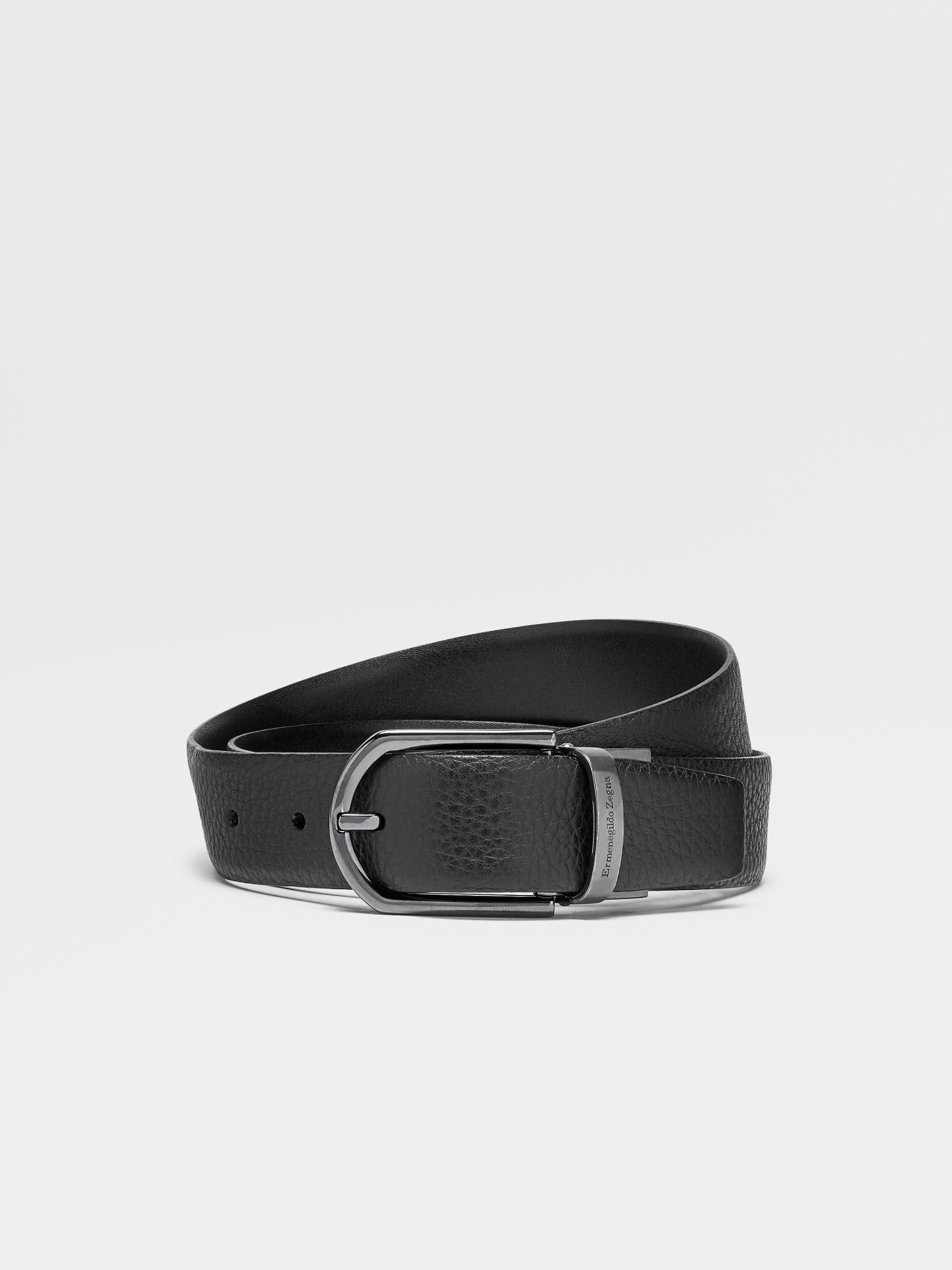 Black Grained Leather and Black Smooth Leather Reversible Belt